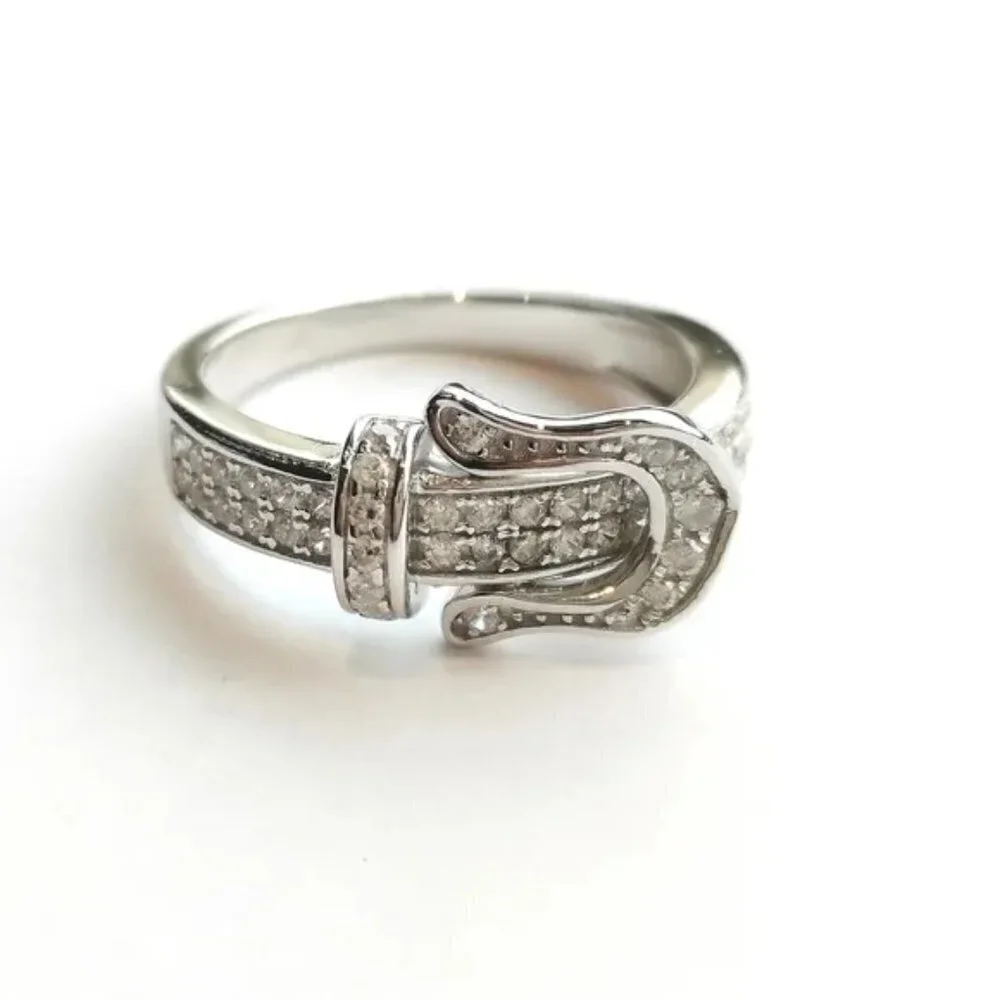 New Sterling silver cz buckle ring size 6